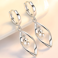 925 Silver-Plated Twisted Hoop Pearl Earrings – Modern Drop Design for Women 929