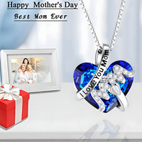 Luxury Mom Pendant Necklace Blue Heart Jewelry Christmas Mother's  Day B91