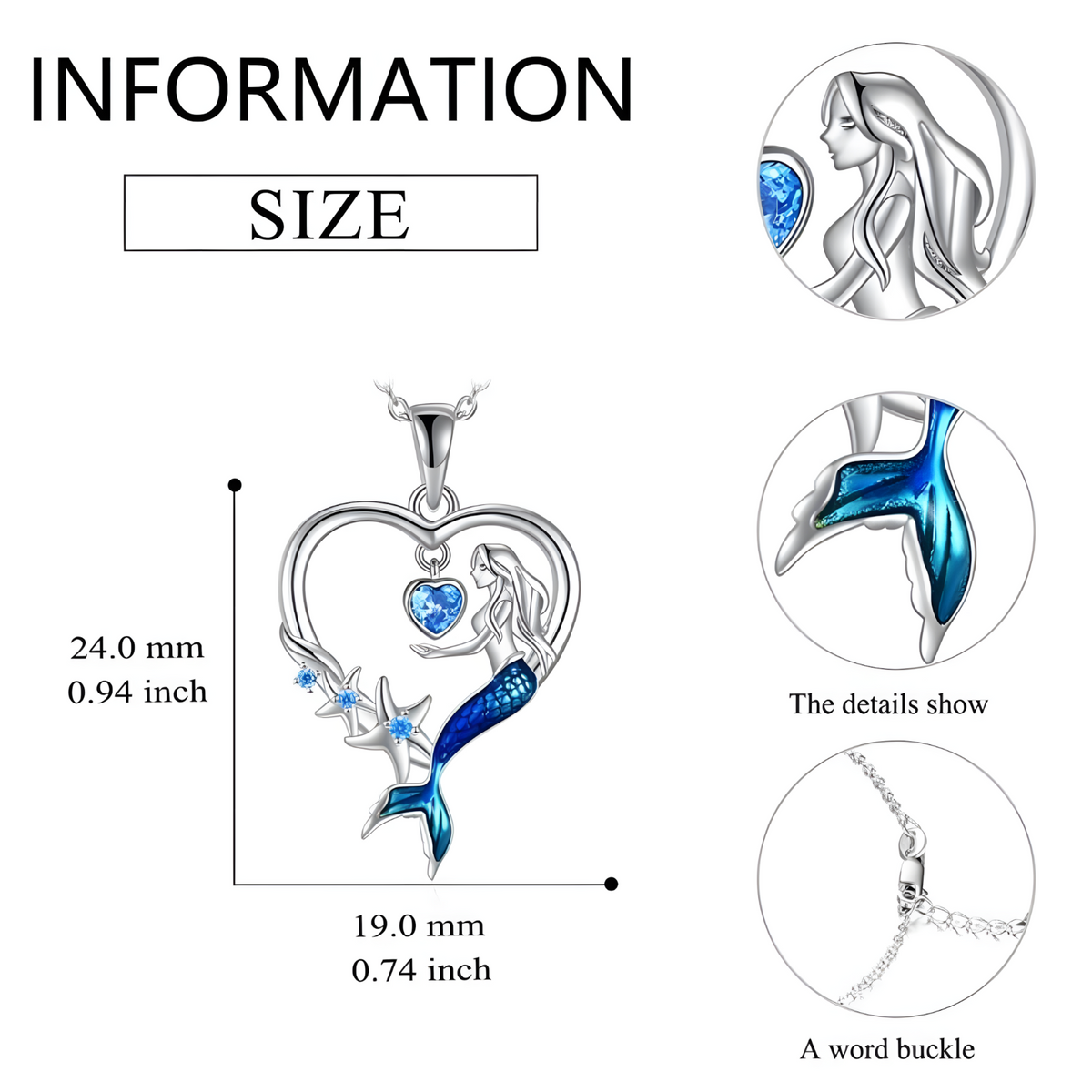 European New Mermaid Necklace Blue Crystal, Exquisite Starfish Pendant B167