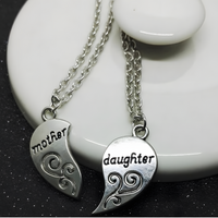 Mother Daughter Heart Necklace Set, Silver-Plated Mother Daughter Pendant b132