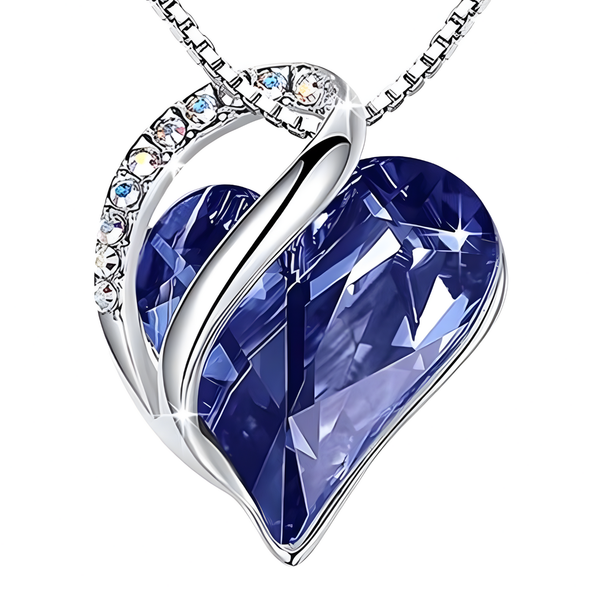 Large Faceted Dark Blue Crystal Pendant With Sparkling Rhinestone Accents  B321