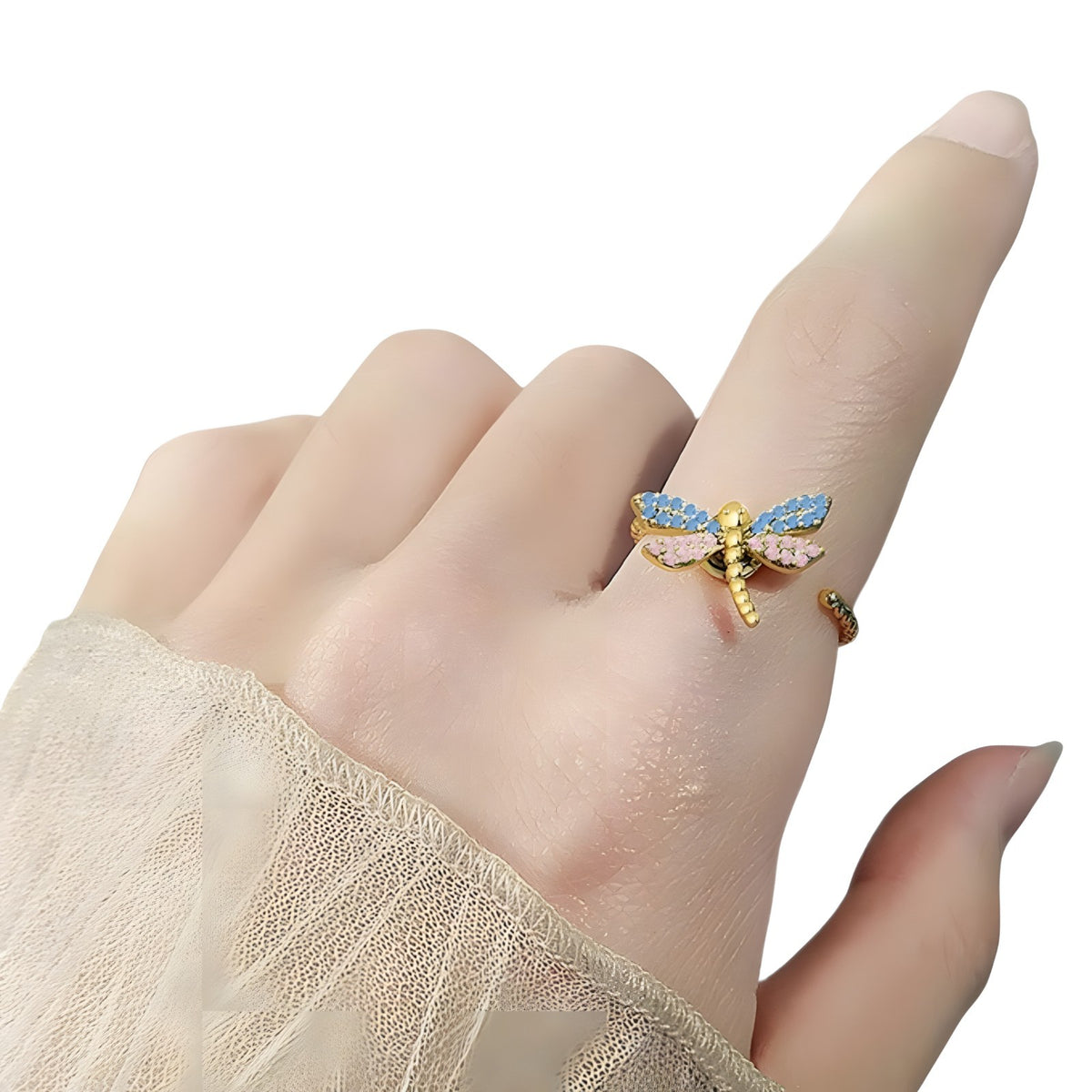 Whimsical Dragonfly Spinner Ring - Gold Tone Fidget Ring for Anxiety Relief 379
