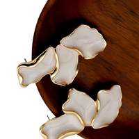 Irregular Flower Statement Drop Earring for Women 2.9cm Gold Cream Abstract 1395