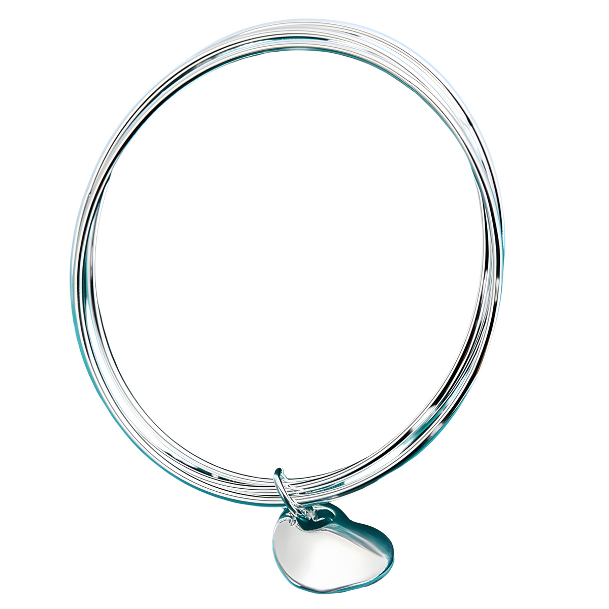 925 Sterling Silver Three Circle Bangle Bracelet with Heart Charm for Women 406
