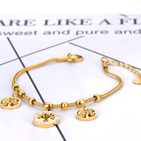 Stainless Steel Gold Plated Tree of Life Charm Bracelet Women-Rhinestone 1136