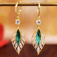 Leaf Crystal Drop Earrings, 14K Gold Plated with Sparkling Zirconia, Elegant 112