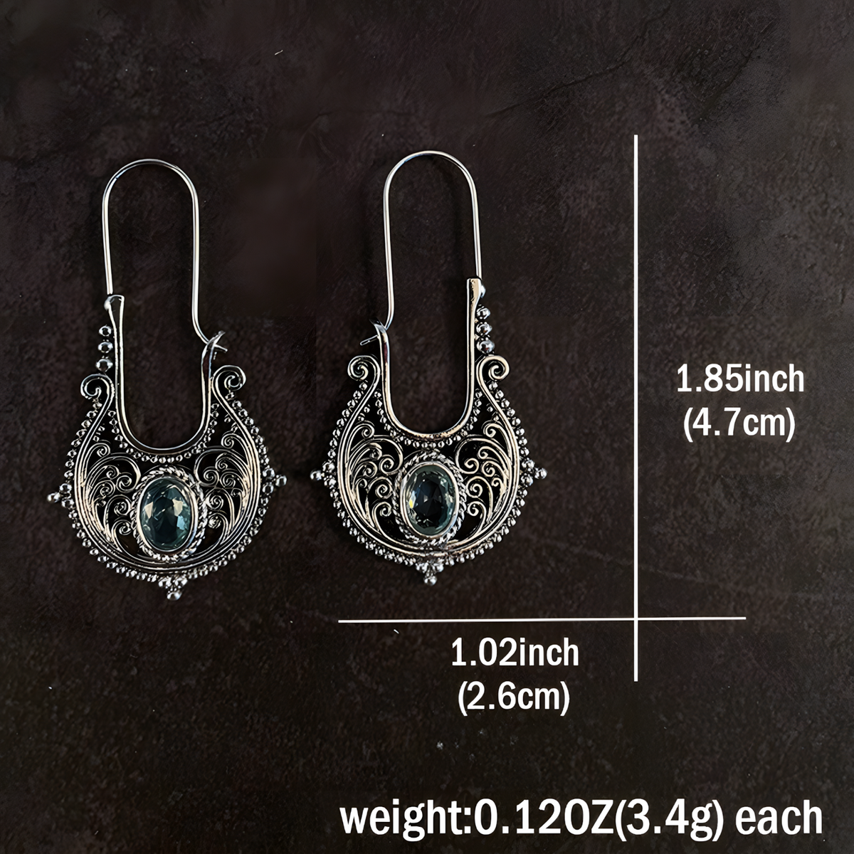 Bohemian Dangle Earrings For Women - Blue Oval Crystal 4.7cm x 2.6cm - 1437