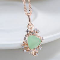 Rose Gold-Plated Alloy Green Zircon Floral Pendant Necklace Women Crystal 1282