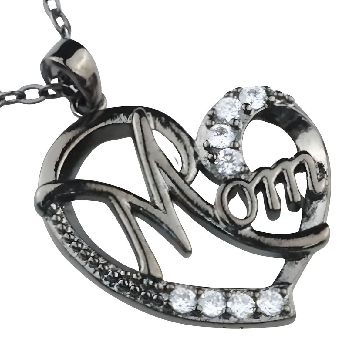 Black Mom Heart Necklace Cubic Zirconia Pendant Link Chain Womens Jewellery 1361