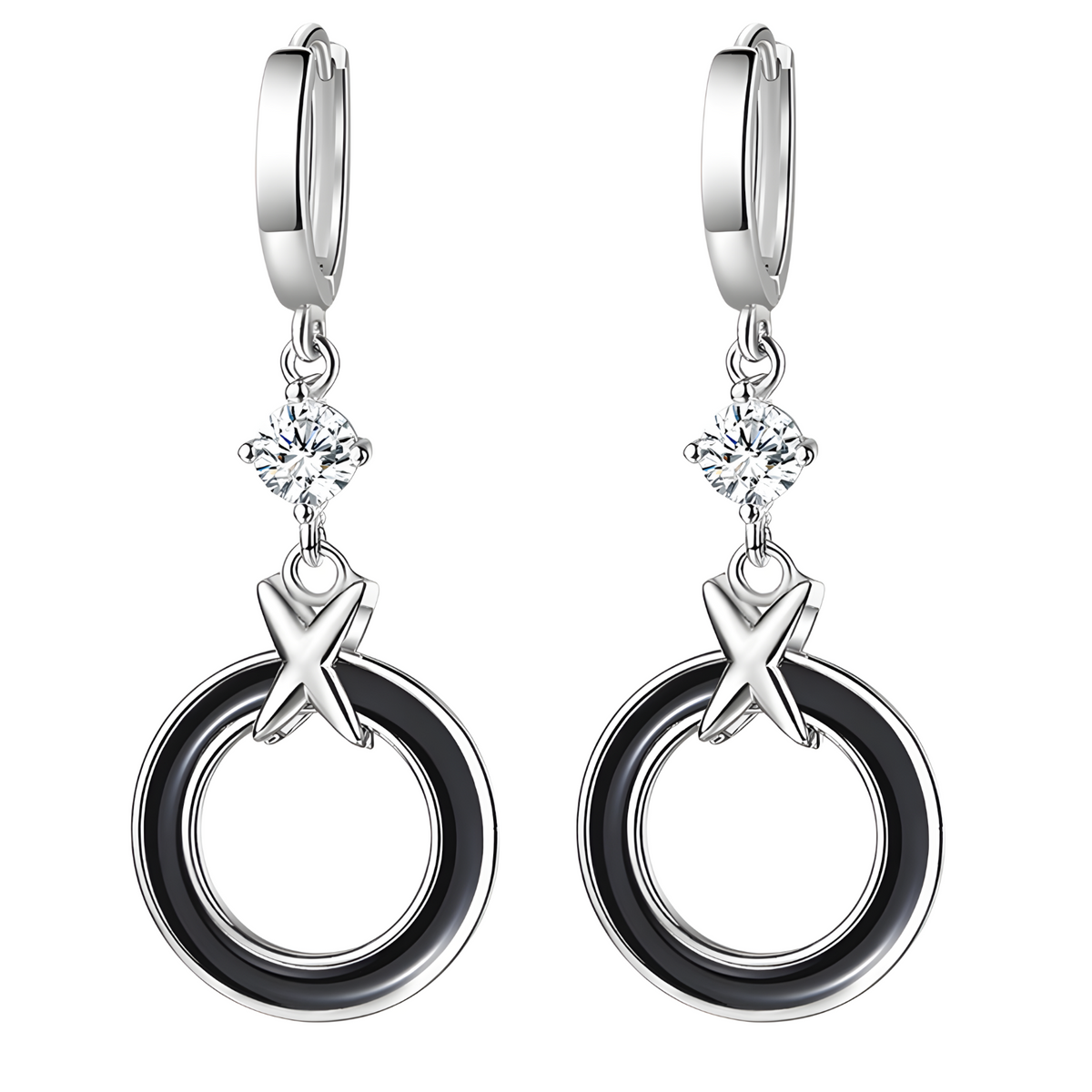 Elegant Sterling Silver Circle Drop Earrings with Sparkling Cubic Zirconia 495