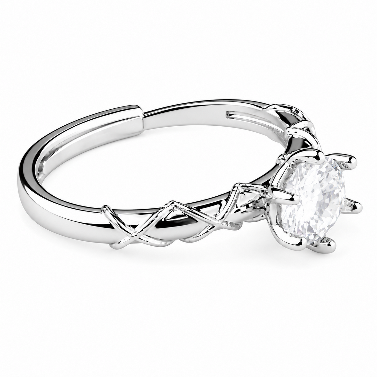 Women's Elegant Adjustable Zircon Engagement Ring, Round Brilliant Twisted 1626