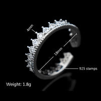 925 Sterling Silver Tiara Ring, Adjustable Crown Ring Sparkling CZ Stones 372