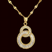 Gold-Tone Crystal Pendant Necklace Women – Round Double Circle Design, Stain 802
