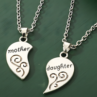 Mother Daughter Heart Necklace Set, Silver-Plated Mother Daughter Pendant b132