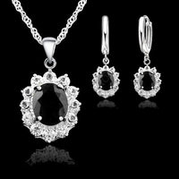 CZ Oval Pendant Necklace and Matching CZ Drop Earrings Set – Silver-Plated 1424