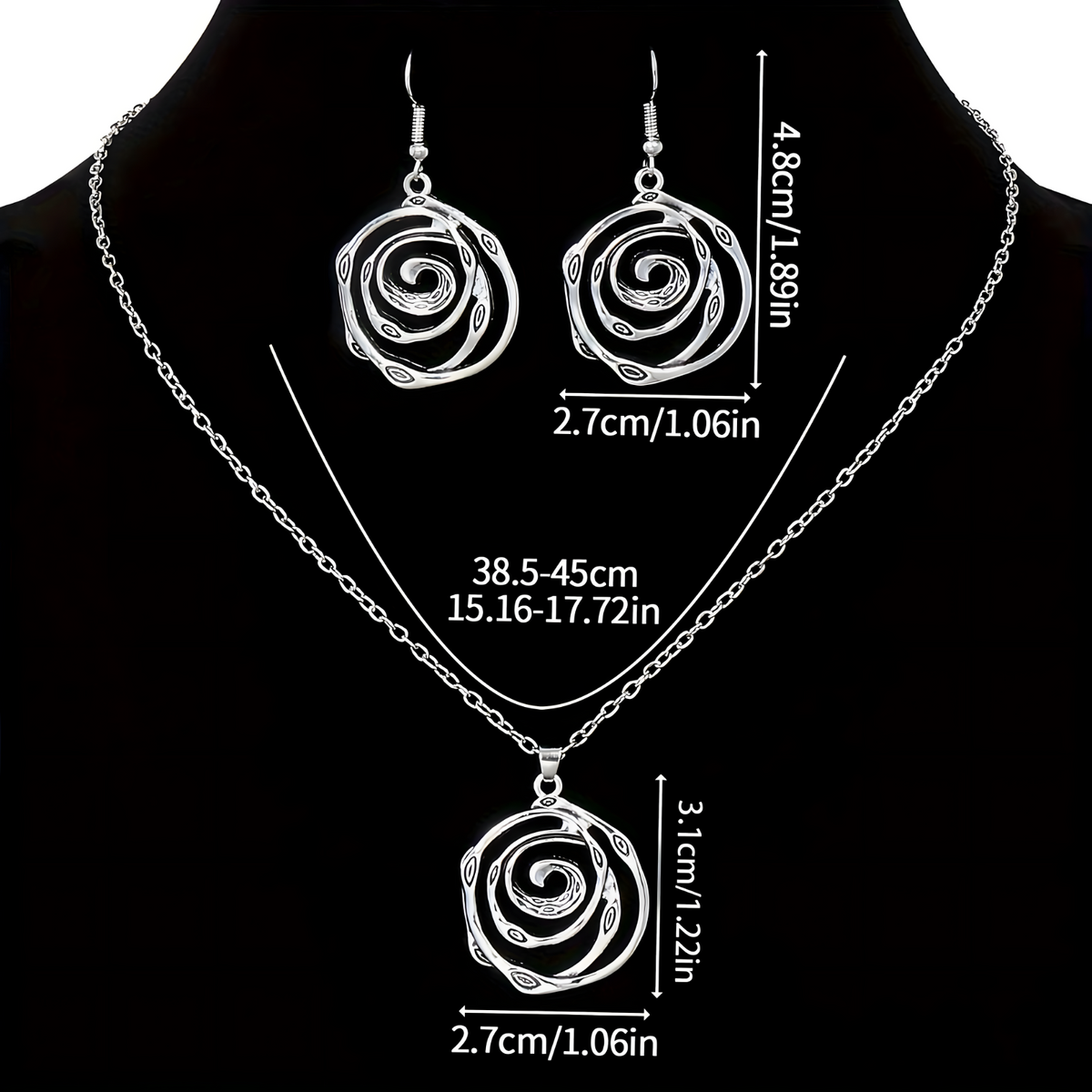 Boho Ethnic Spiral Jewelry Set for Women – Antique Silver Hollow-Out Pendant 676