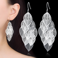 Unified Jewellery Silver Tone Multi Layer Leaf Drop Earrings Women – Trendy 1062