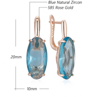 585 Rose Gold Blue Natural Zircon Oval Drop Earrings for Women, Copper Base 1287