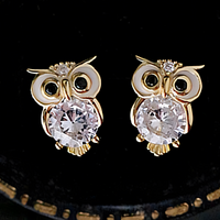 Cute Owl Copper Alloy Stud Earrings with Cubic Zirconia for Women & Girls 459