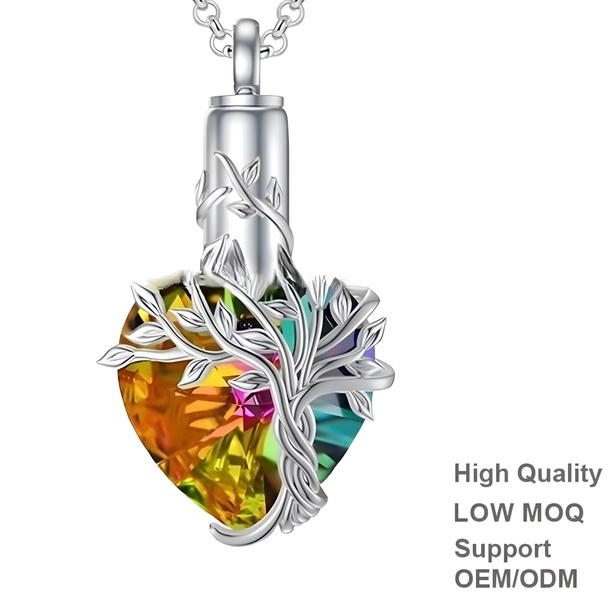 Heart Tree of Life Urn Necklace 925 Sterling Silver Ashes Memorial Unisex  B93