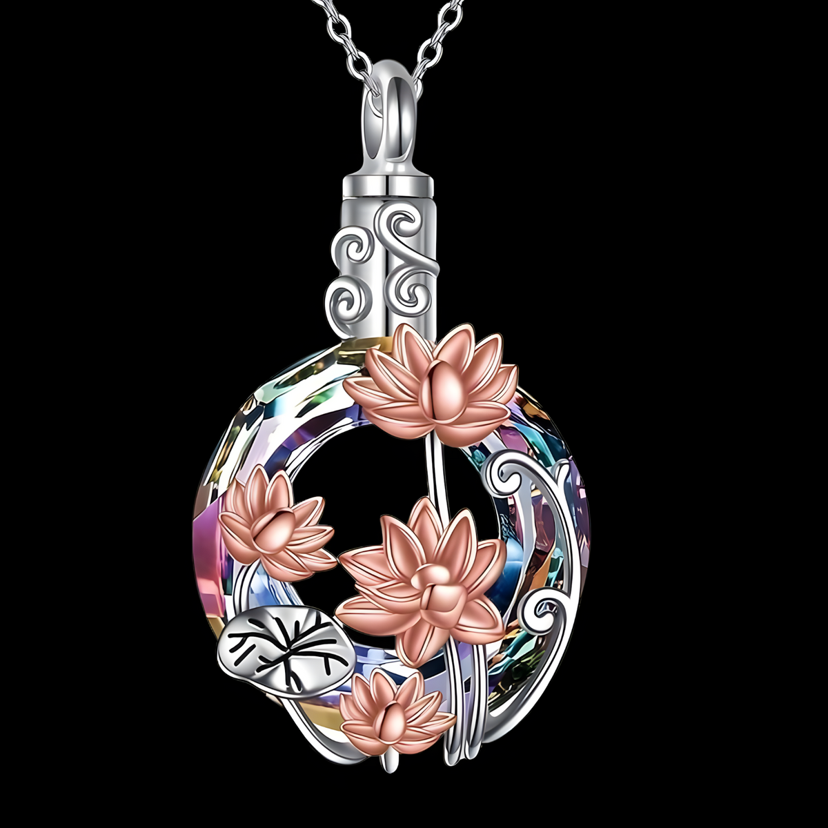 Memorial Necklace – Stainless Steel Heart Urn Pendant with Purple Crystal B261