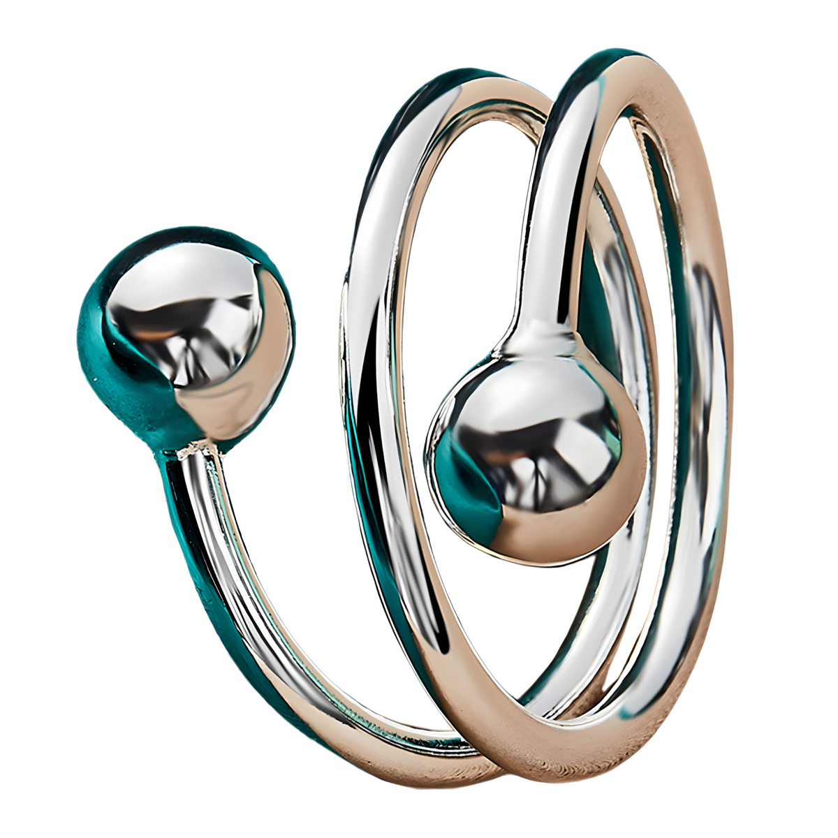 Silver Plated Alloy Open Head Ring with Double Round Ends Adjustable Resize 1416
