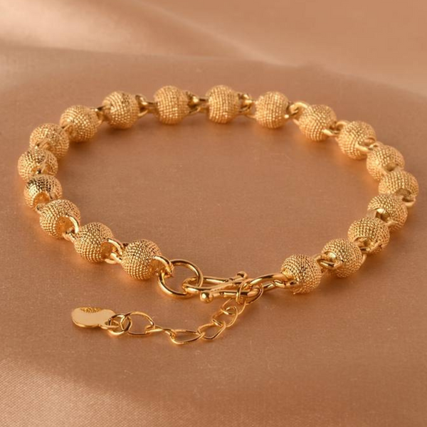 18K Gold Plated Beaded Bracelet, Textured Round Beads, Adjustable 18-21 cm 141