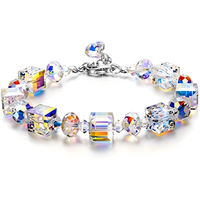 Iridescent Crystal Beaded Bracelet Sweet Temperament Handwork Alloy Lobster 577