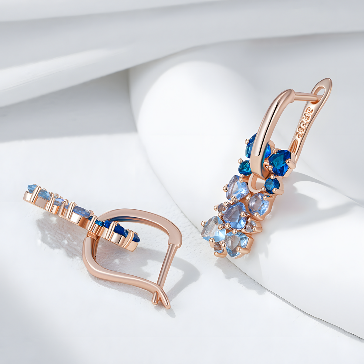 Blue Zircon Drop Earrings for Women, Copper Alloy Rose Gold Colour Earrings 1293