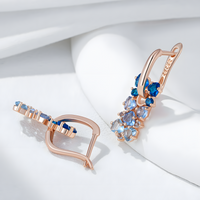 Blue Zircon Drop Earrings for Women, Copper Alloy Rose Gold Colour Earrings 1293