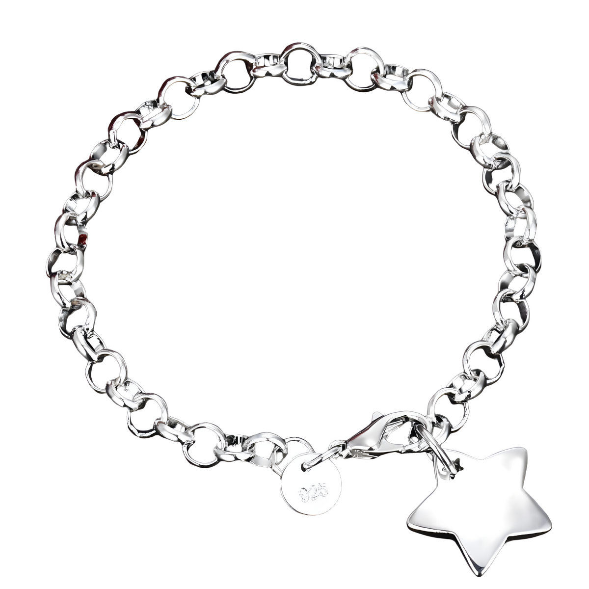 925 Silver Star Charm Bracelet For Women Link Chain Lobster Clasp Celestial 1779