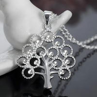 925 Silver-Plated Tree of Life Pendant Necklace – 45cm Chain, Copper Alloy 895