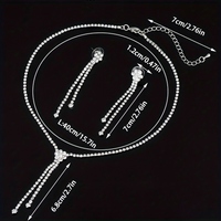 Elegant Silver Rhinestone Tassel Necklace & Earrings Set for Women – Crystal 720