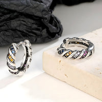 Sterling Silver Hoop Earrings with Multi-Color Cubic Zirconia Huggie Hoops 344