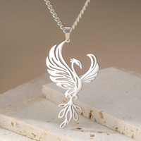Silver Phoenix Pendant Necklace for Women, Copper Alloy with Silver Plating 1193