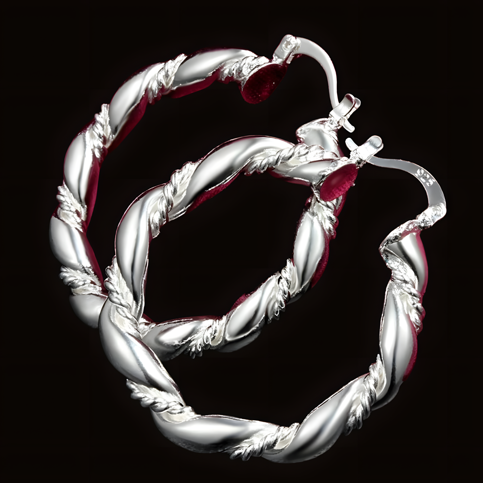 Twisted Rope Hoop Earrings For Women Silver Plated Alloy 11g Lightweight 1411
