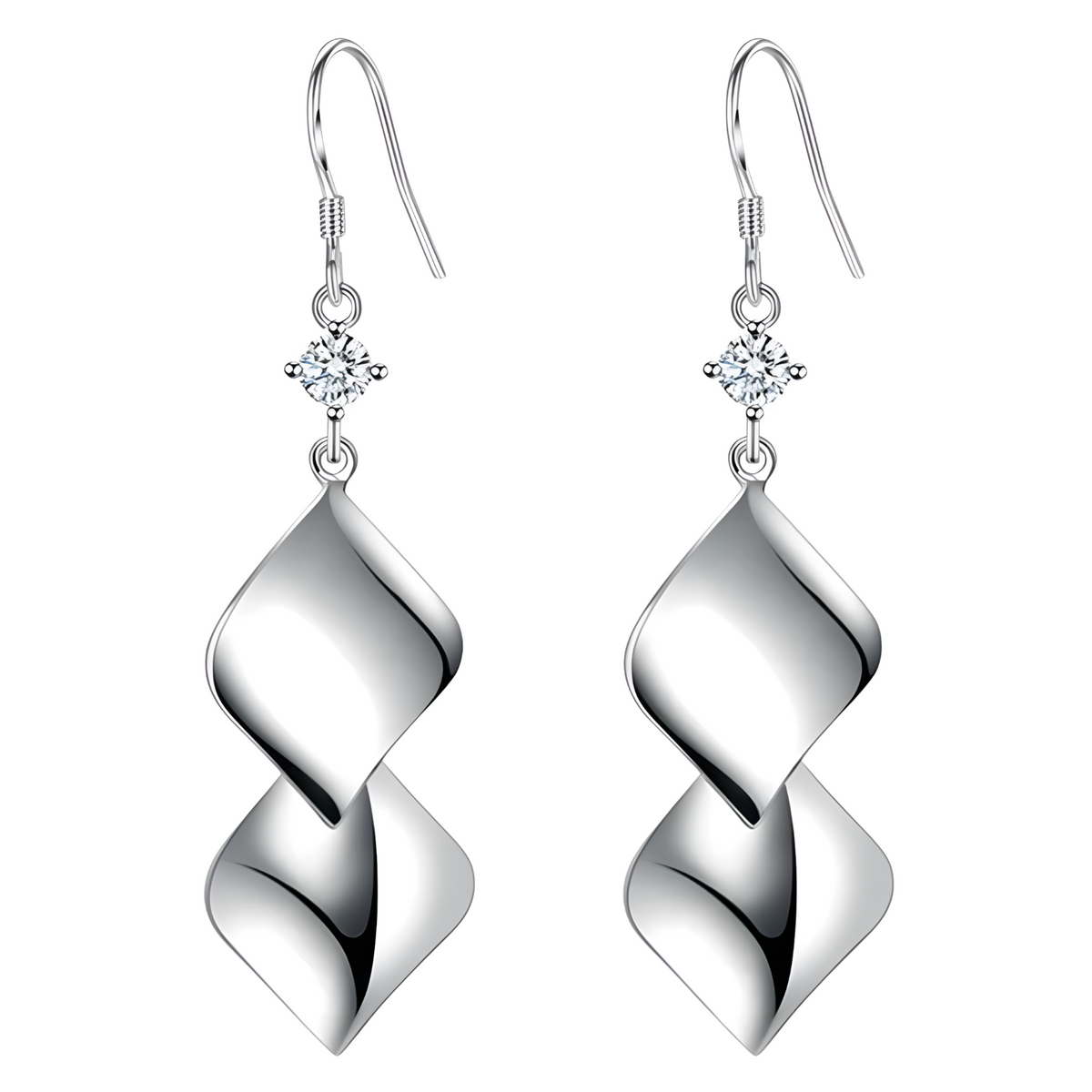 Sterling Silver Twisted Drop Dangle Earrings for Women – Real 925 AAA Cubic 291