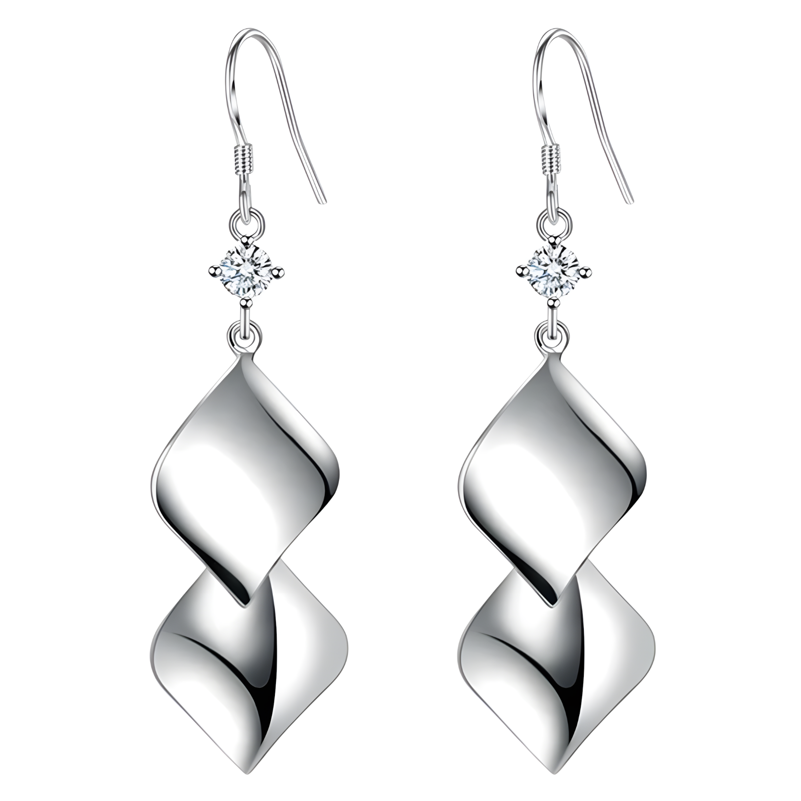 Sterling Silver Twisted Drop Dangle Earrings for Women – Real 925 AAA Cubic 291