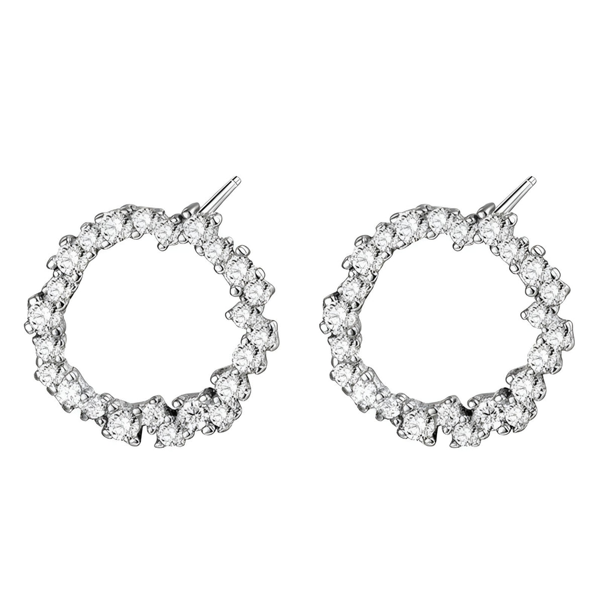 925 Sterling Silver Circle Stud Earrings with Rhinestones - Small Halo Studs 352