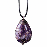Amethyst Tree Of Life Pendant Necklace Oval Purple Crystal Energy Healing 1348