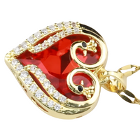 Womens Red Crystal Heart Pendant Necklace 18K Gold Inlaid Cubic Zirconia 1312