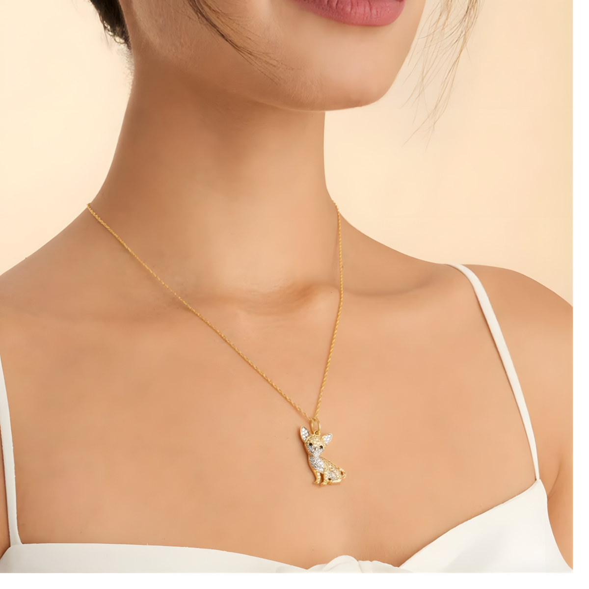 Women's Gold Chihuahua Pendant Necklace Exquisite Cute Pet Dog Charm Golden B169