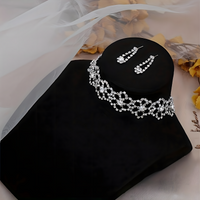 Silver Crystal Choker Necklace & Earrings Set Women – Sparkling Rhinestone 689