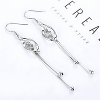 925 Silver-Plated Floral Long Drop Earrings for Women – Elegant Leaf Design 918