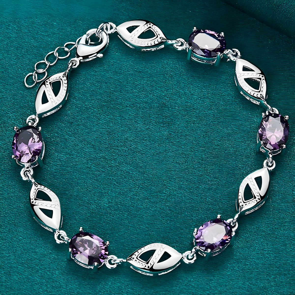 Unified Jewellery Purple Crystal Leaf Link Bracelet Adjustable Lobster 1848