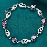 Unified Jewellery Purple Crystal Leaf Link Bracelet Adjustable Lobster 1848