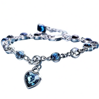 Blue Crystal Heart Charm Bracelet for Women – Sparkling Cubic Zirconia Chain 984