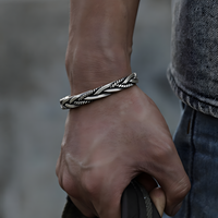 925 Twisted Cuff Bracelet Silver Colour Braided Rope Open Bangle Adjustable 1756