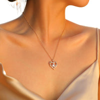 Gold Plated Heart Necklace Women Double Heart Pendant with AAA Cubic Zircon B4