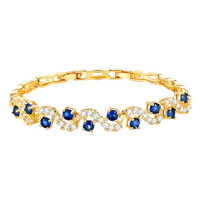 Blue Cubic Zirconia Gold Tone Bracelet 18cm 0.8cm Elegant Statement 1739